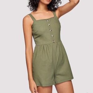 SHEIN single breasted romper in army green